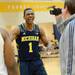 Michigan freshman Glenn Robinson III cracks up while speaking to a reporter during media day at the Player Development Center on Wednesday. Melanie Maxwell I AnnArbor.com